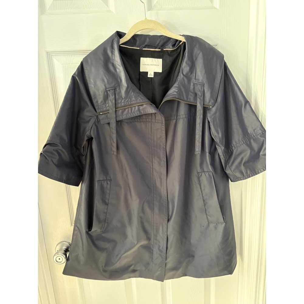 Banana Republic Womens Navy Blue Short Sleeve Utility Rain Jacket Size L‎ Large